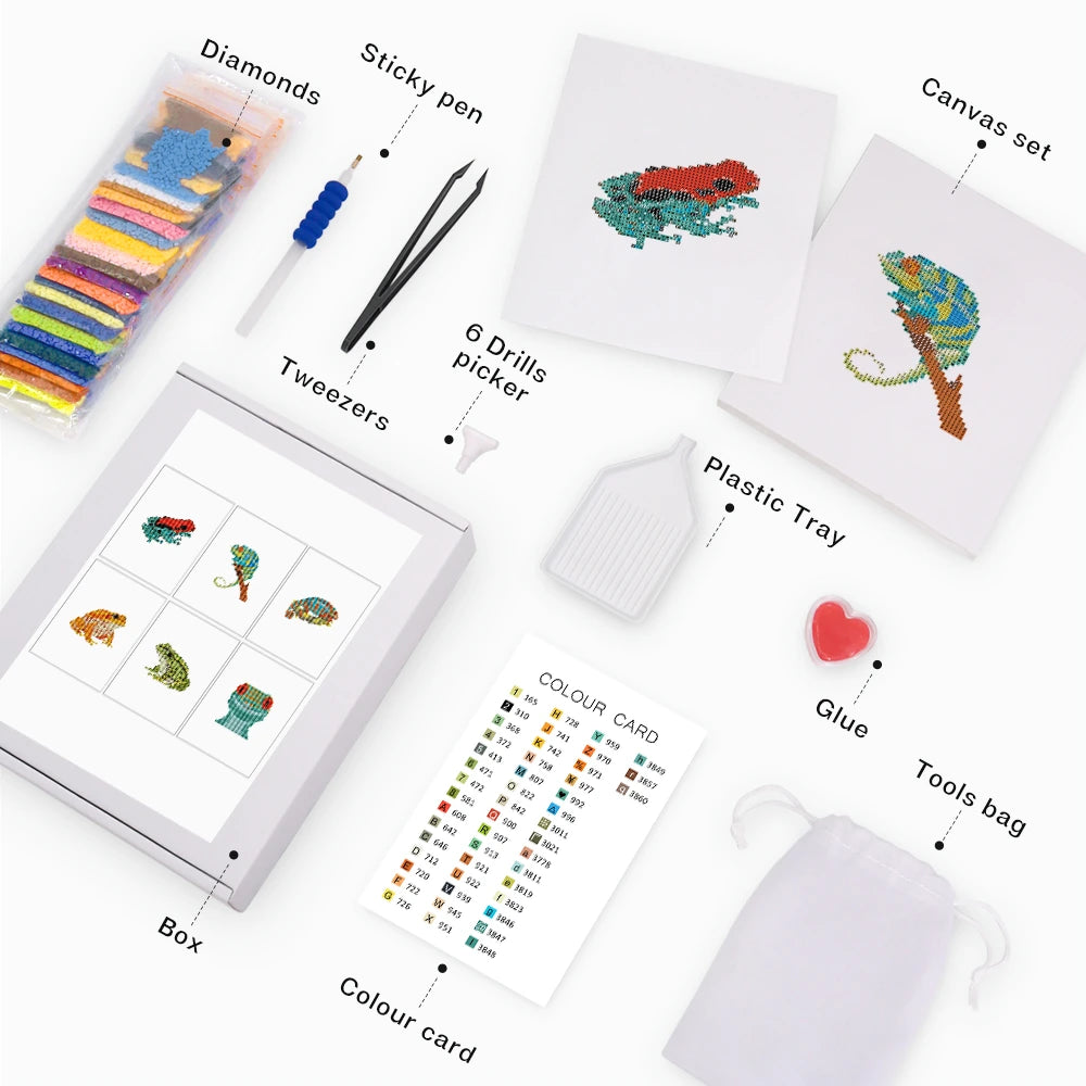 Frogs, Lizards & Chameleons Mini Diamond Painting Set – 6 Pack