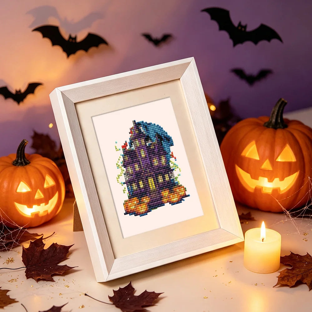 Framed Gothic Halloween Night mini diamond painting artwork presented as finished decor