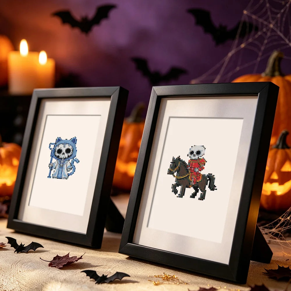 Halloween Monster Friends mini diamond painting design displayed in a decorative room setting