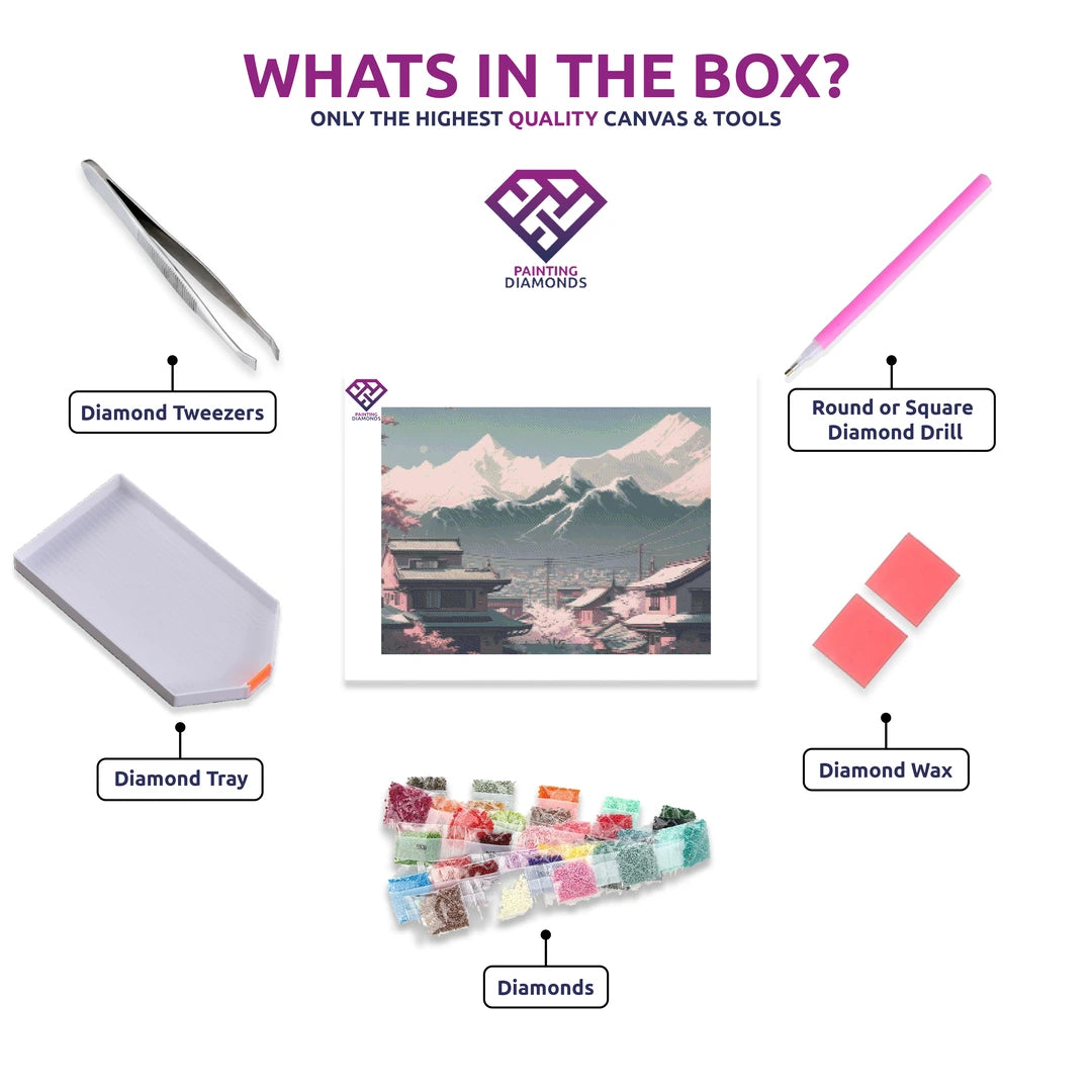 Harmony diamond painting kit contents shown together