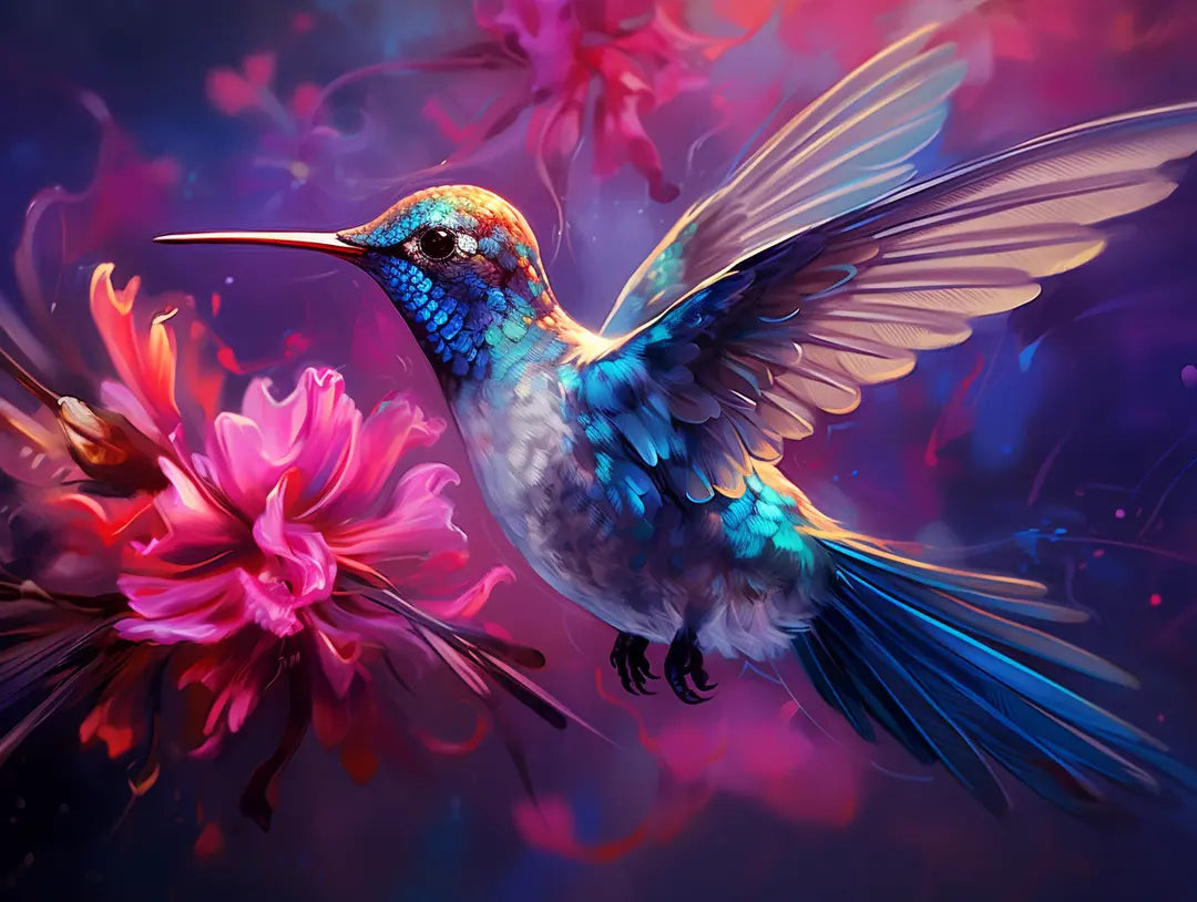 brightly coloured hummingbird Hovering