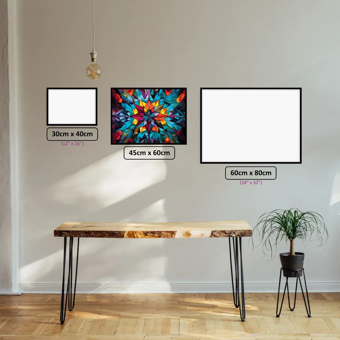 Kaleidoscope diamond painting displayed in a room setting