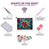 Kaleidoscope diamond painting kit contents shown together