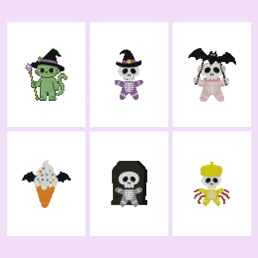 Kawaii Halloween Creatures Mini Diamond Painting Set – 6 Pack