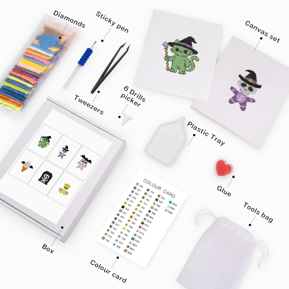 Kawaii Halloween Creatures Mini Diamond Painting Set – 6 Pack