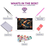 Koi Harmony diamond painting kit contents shown together