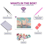Liberty Pastels diamond painting kit contents shown together