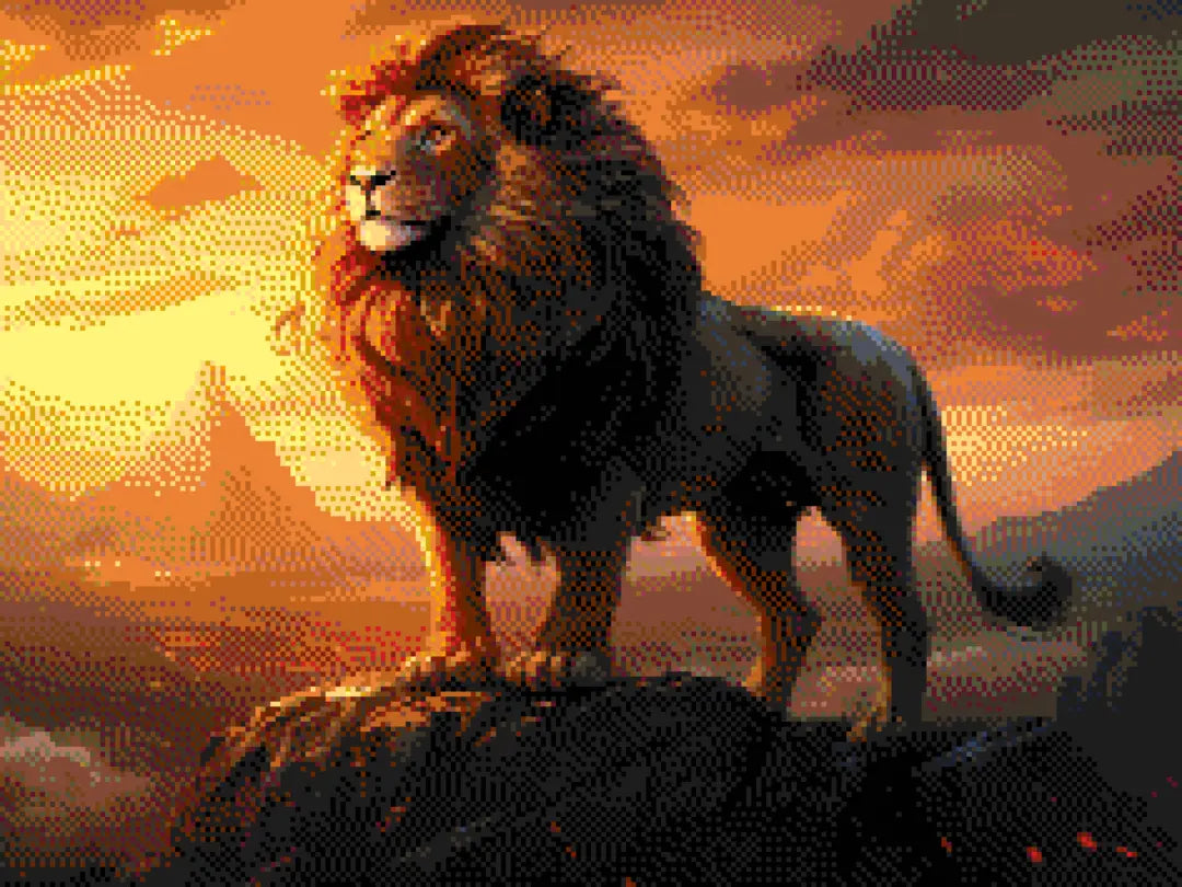 Lion Majesty artwork shown as a completed diamond painting preview