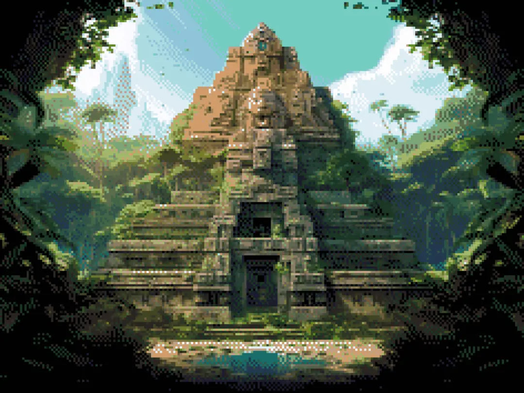 Mayan Mysteries artwork shown as a completed diamond painting preview