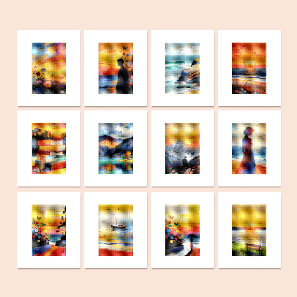 Modern Abstract Landscapes Mini Diamond Painting Set – 12 Pack