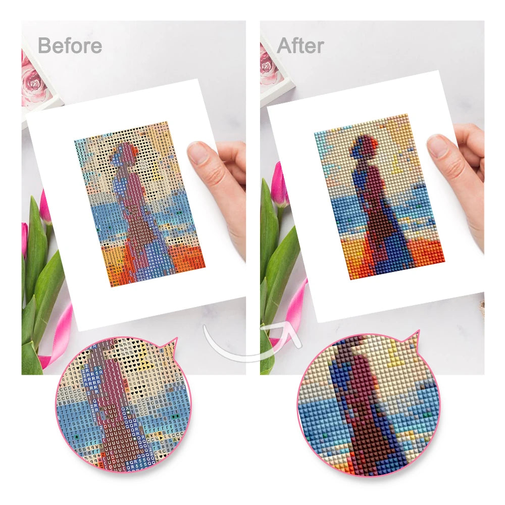 Before and after view of a Modern Abstract Landscapes mini diamond painting design