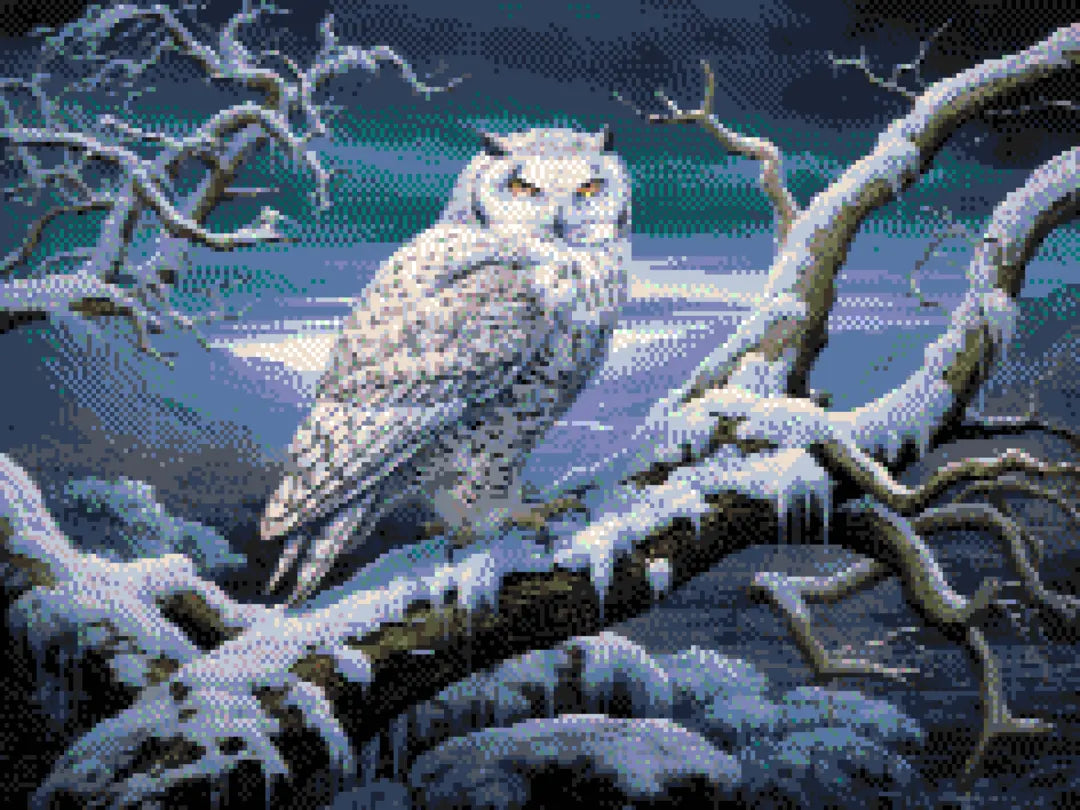 Moonlit Owl artwork shown as a completed diamond painting preview