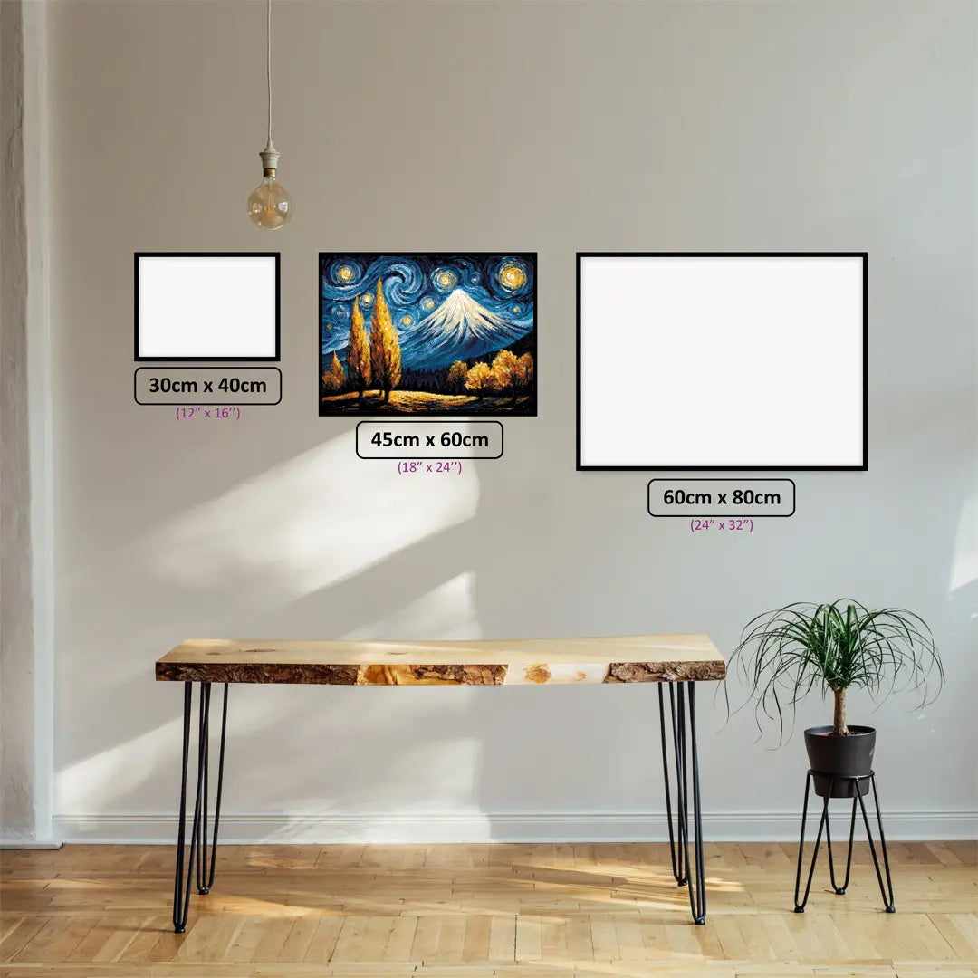 Mount Fuji in Autumn diamond painting displayed in a room setting