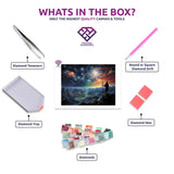 Mystical Sky diamond painting canvas with tweezers, applicator pen, tray, wax and coloured drills