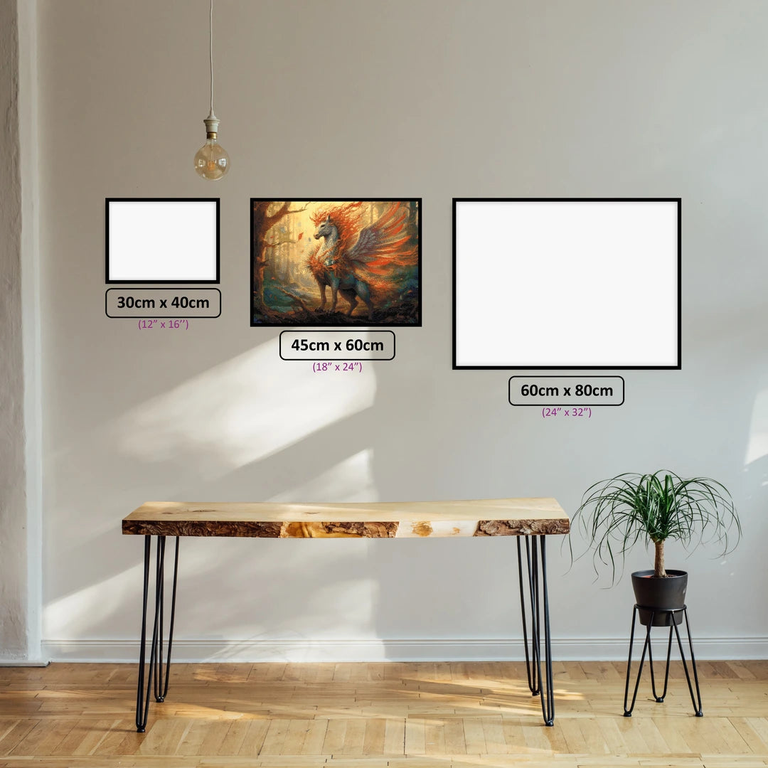 Mythical Majesty diamond painting displayed in a room setting