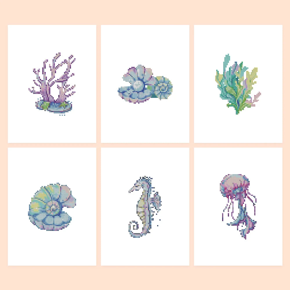 Ocean Coral & Shells Mini Diamond Painting Set – 6 Pack