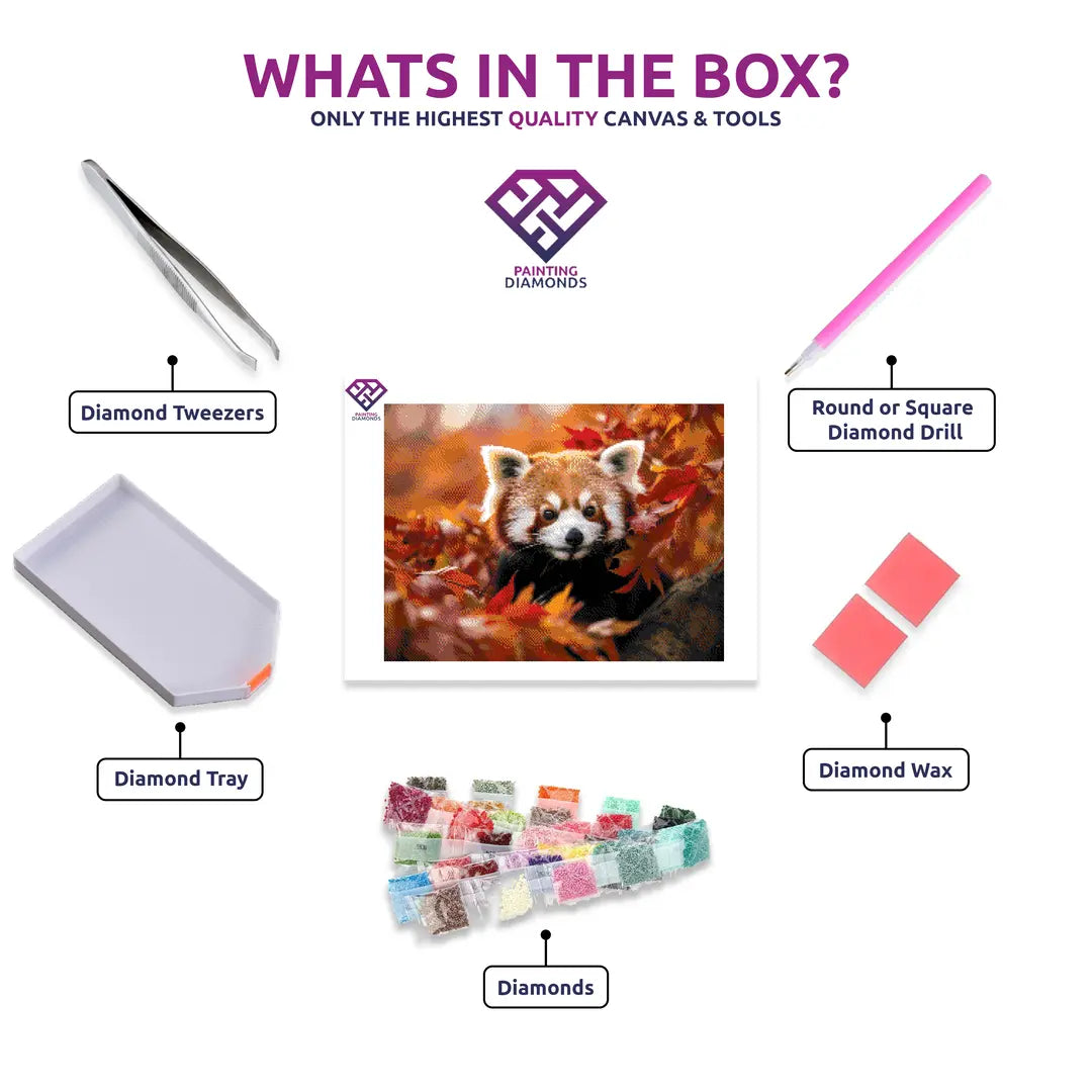 Panda Solitude diamond painting kit contents shown together