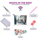 Paris diamond painting kit contents shown together