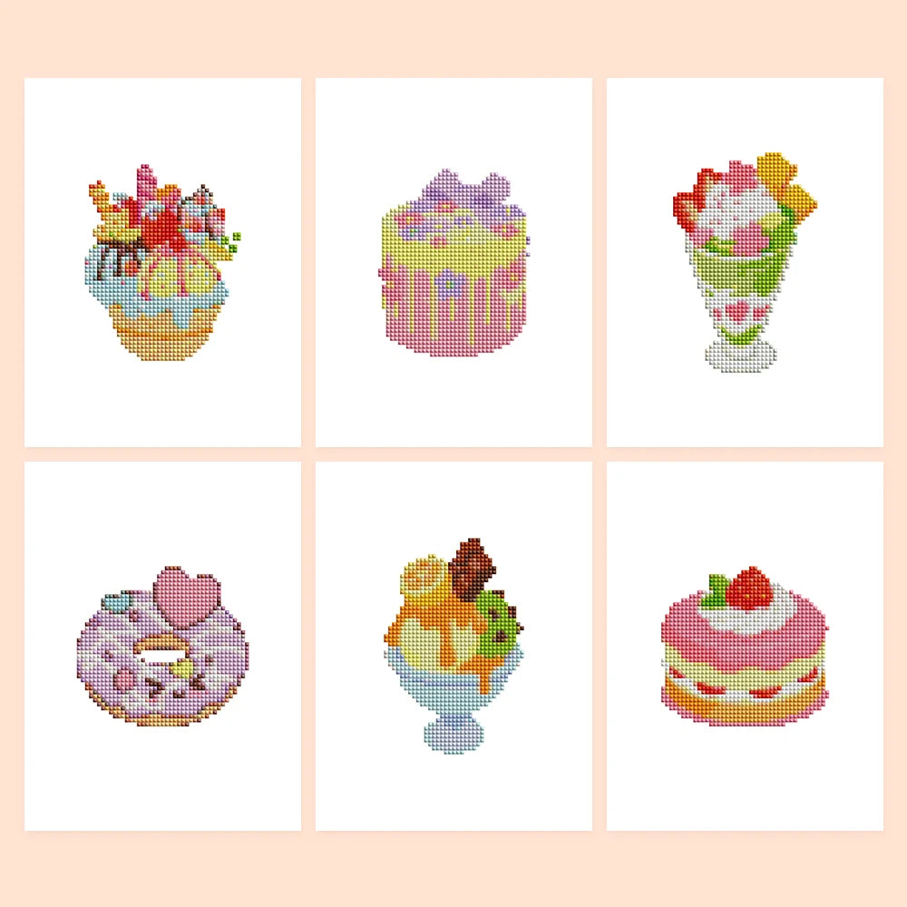 Pastel Desserts Mini Diamond Painting Set – 6 Pack