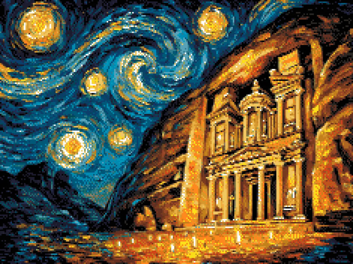 Petra by Moonlight artwork shown as a completed diamond painting preview
