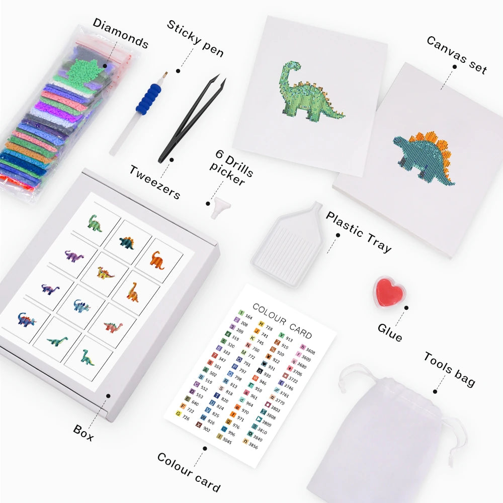 Playful Dinosaurs Mini Diamond Painting Set – 12 Pack