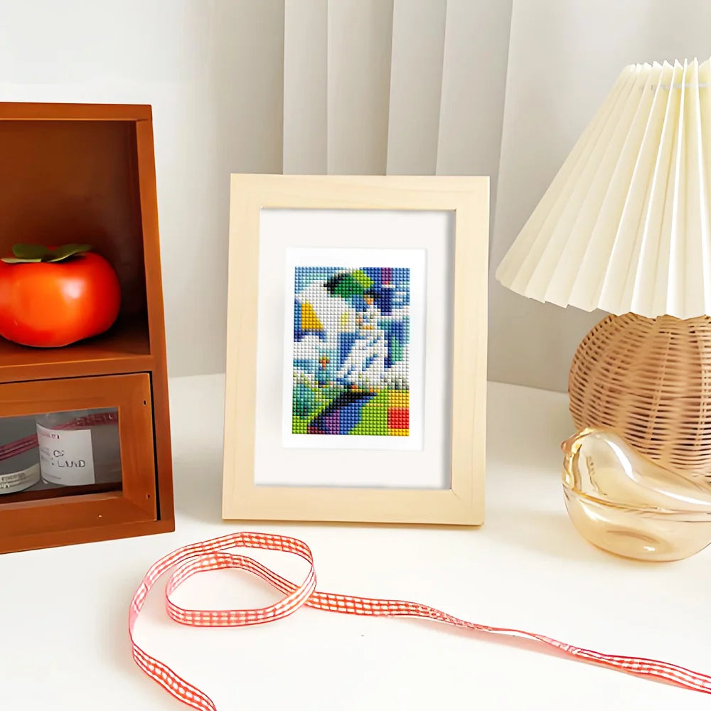 Framed Pop Art Masterpieces mini diamond painting artwork displayed in a styled setting
