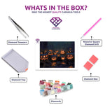 Pumpkin Glow Night diamond painting kit contents shown together