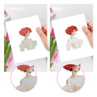 Before and after view of a Red Rose Fashion mini diamond painting design