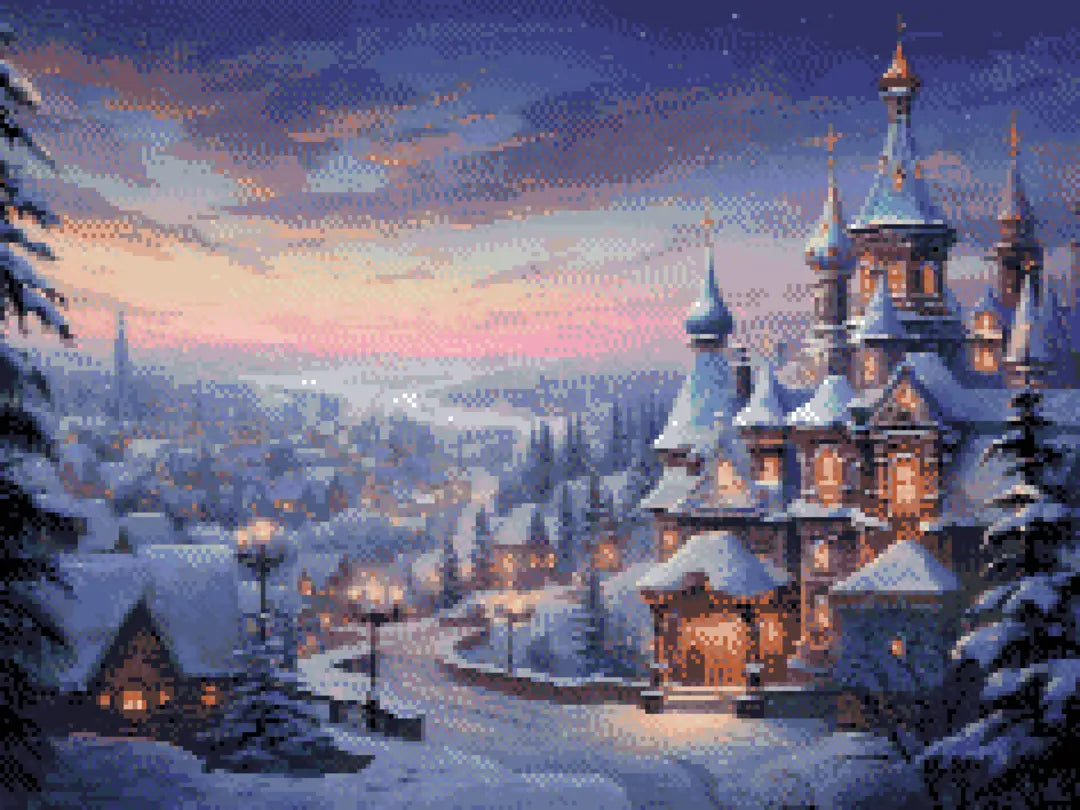 Russian Winter Wonderland artwork shown as a completed diamond painting preview