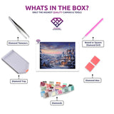 Russian Winter Wonderland diamond painting kit contents shown together