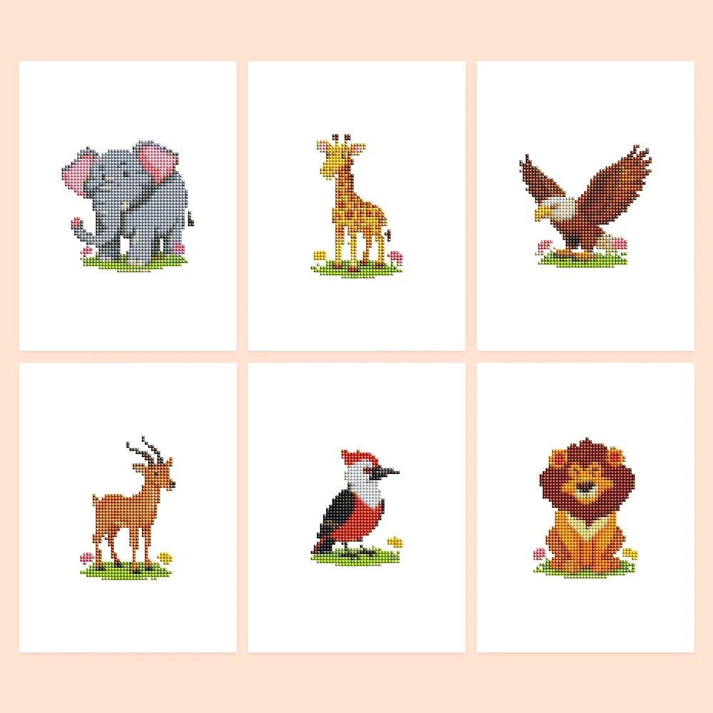 Safari Animal Friends Mini Diamond Painting Set – 6 Pack