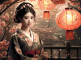 Serene Geisha artwork shown as a completed diamond painting preview