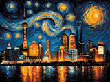 Shanghai Skyline artwork shown as a completed diamond painting preview
