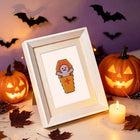 Framed Spooky Halloween Icons mini diamond painting artwork displayed in a styled setting