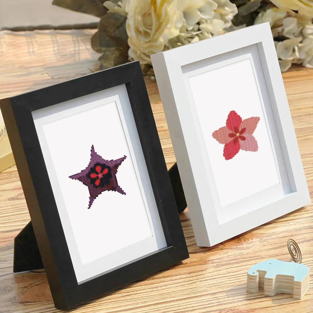 Completed Star Blooms mini diamond painting shown as framed decor