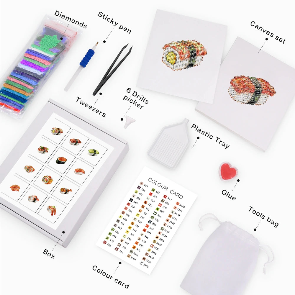 Sushi Favourites Mini Diamond Painting Set – 12 Pack