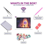 The Portal diamond painting kit contents shown together