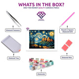 Three Sisters diamond painting kit contents shown together