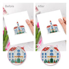 Before and after view of a Tiny Village Houses mini diamond painting design