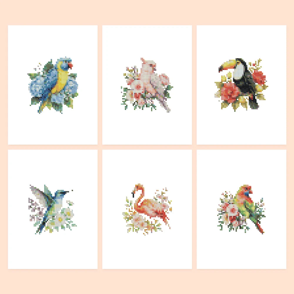 Tropical Birds & Blooms Mini Diamond Painting Set – 6 Pack