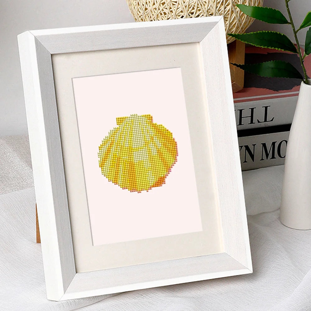 Framed Tropical Blooms & Shells mini diamond painting artwork presented as finished decor