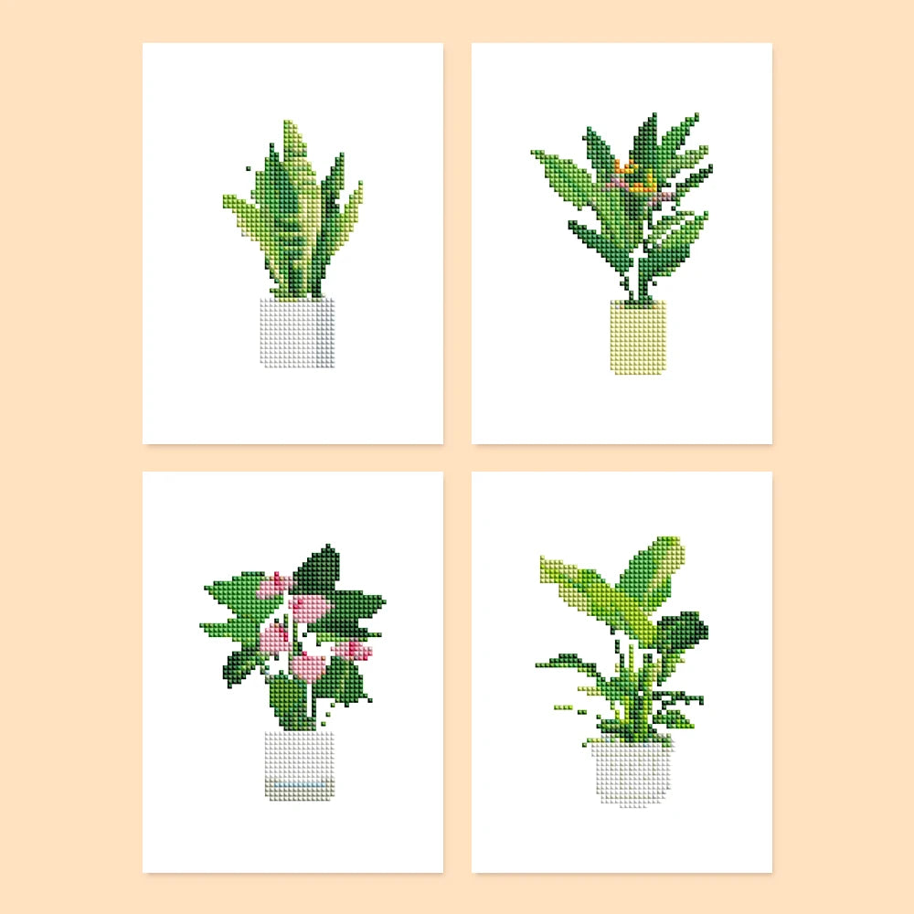 Tropical Houseplants Mini Diamond Painting Set – 4 Pack