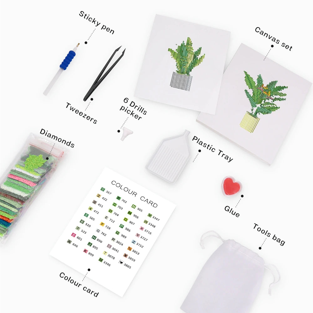 Tropical Houseplants Mini Diamond Painting Set – 4 Pack