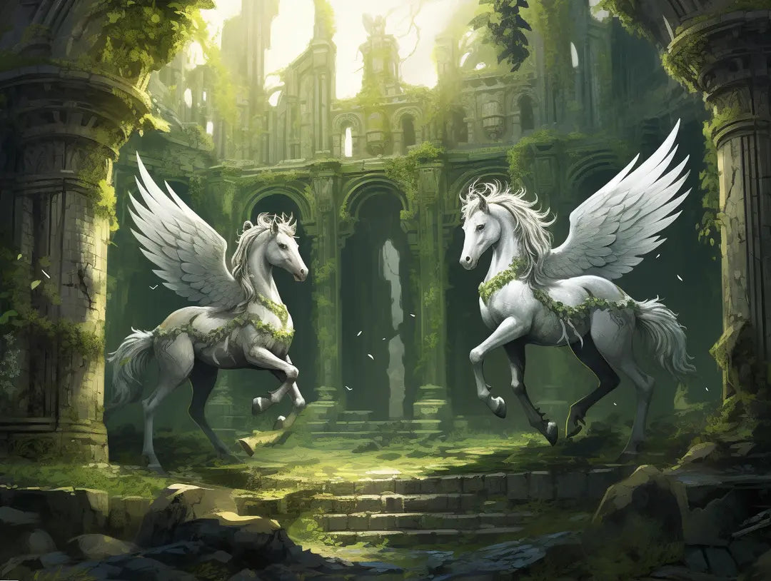 Winged horse-like figures winged figures face each other