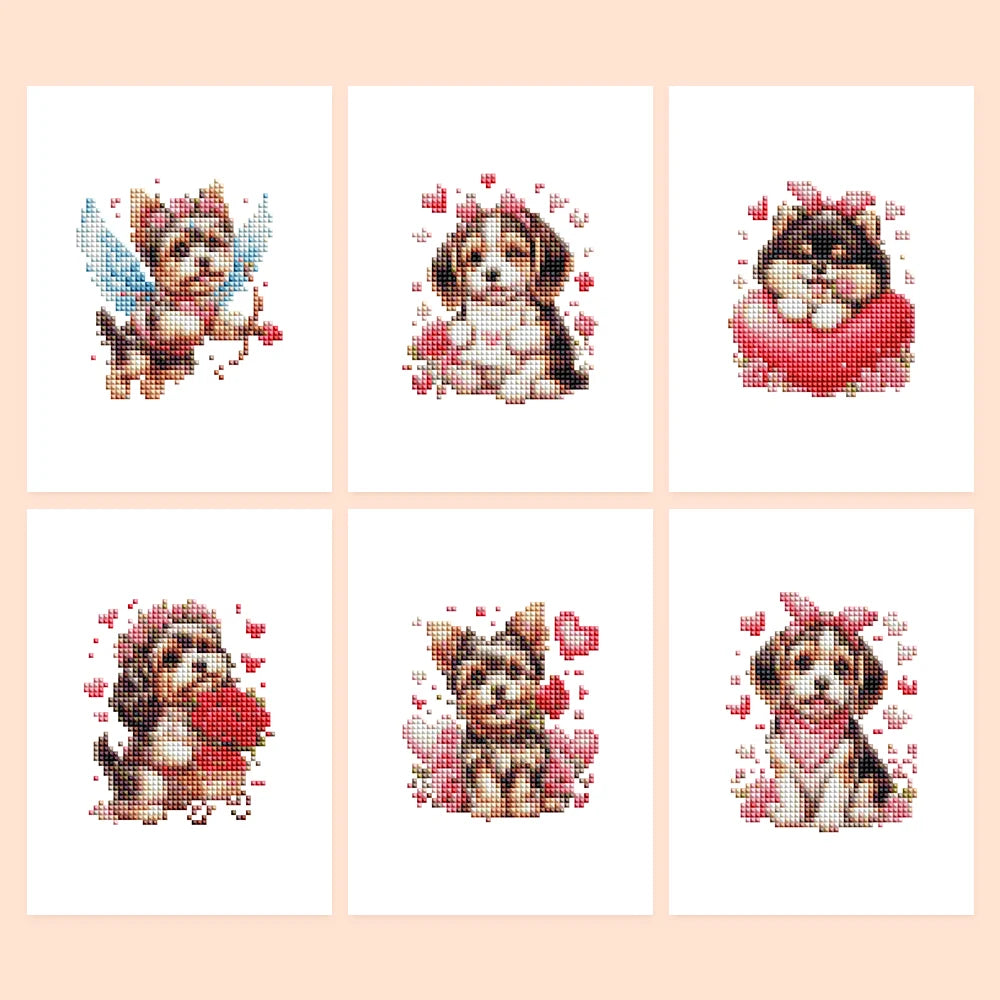Valentine Pets Mini Diamond Painting Set – 6 Pack