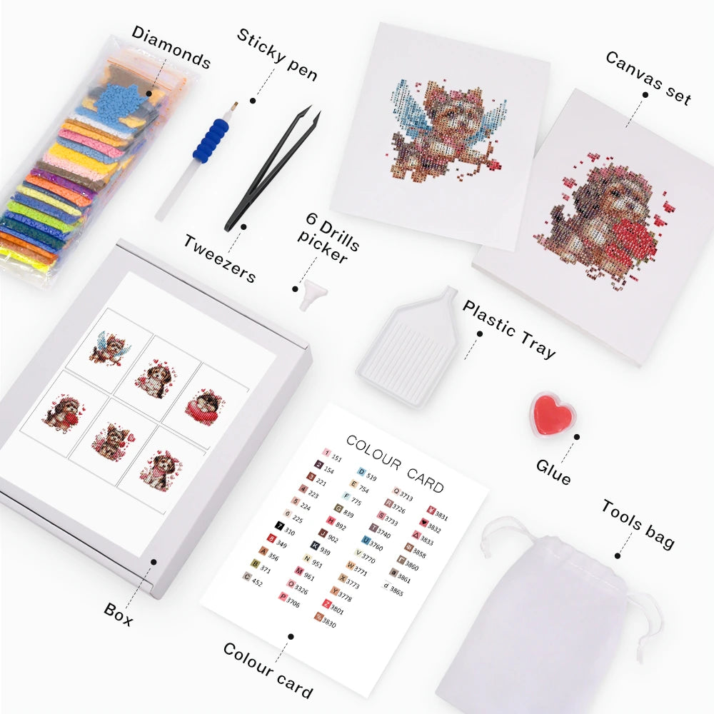 Valentine Pets Mini Diamond Painting Set – 6 Pack