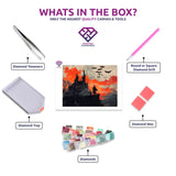 Vampire’s Castle Gloom diamond painting kit contents shown together