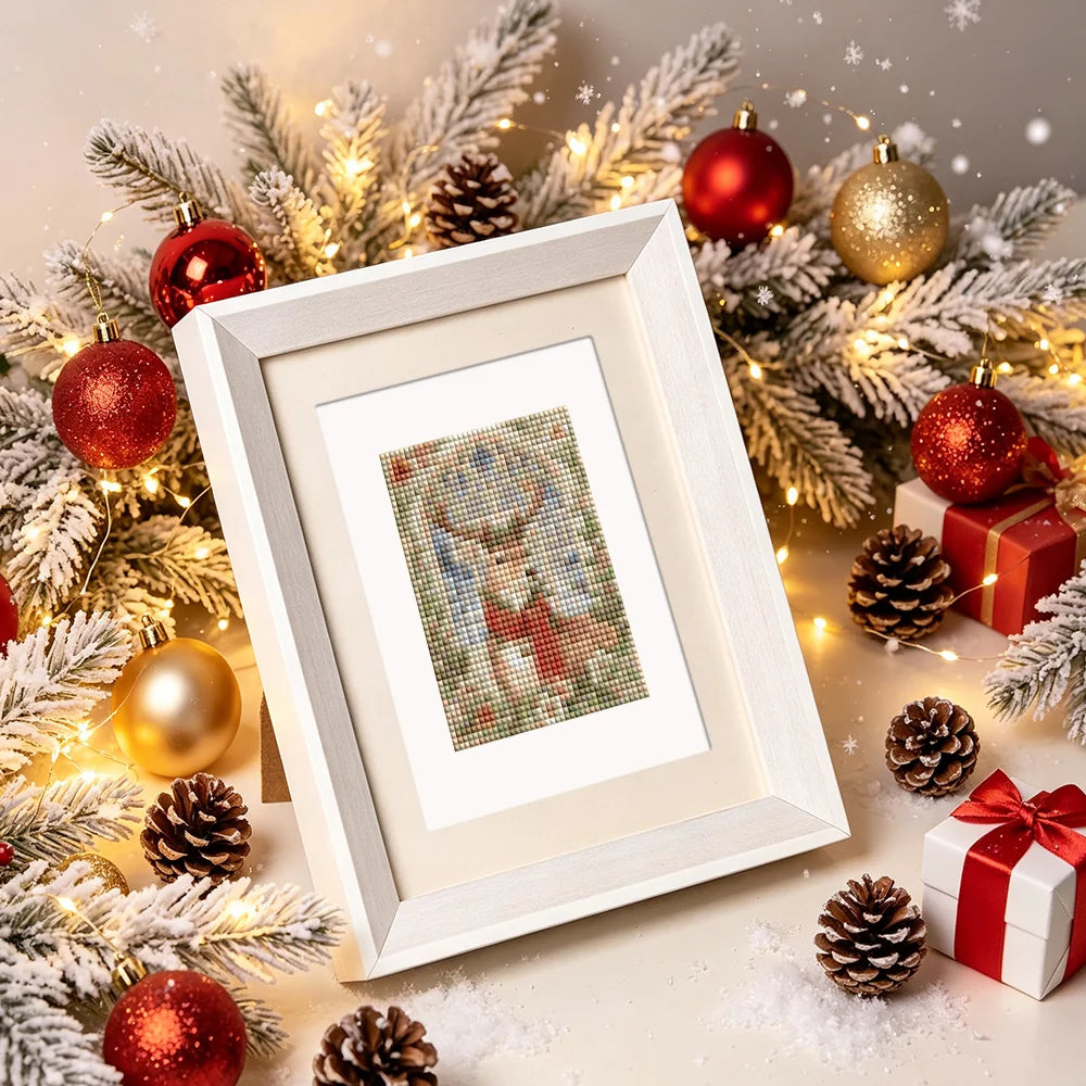 Framed Vintage Christmas Windows mini diamond painting artwork presented as finished decor