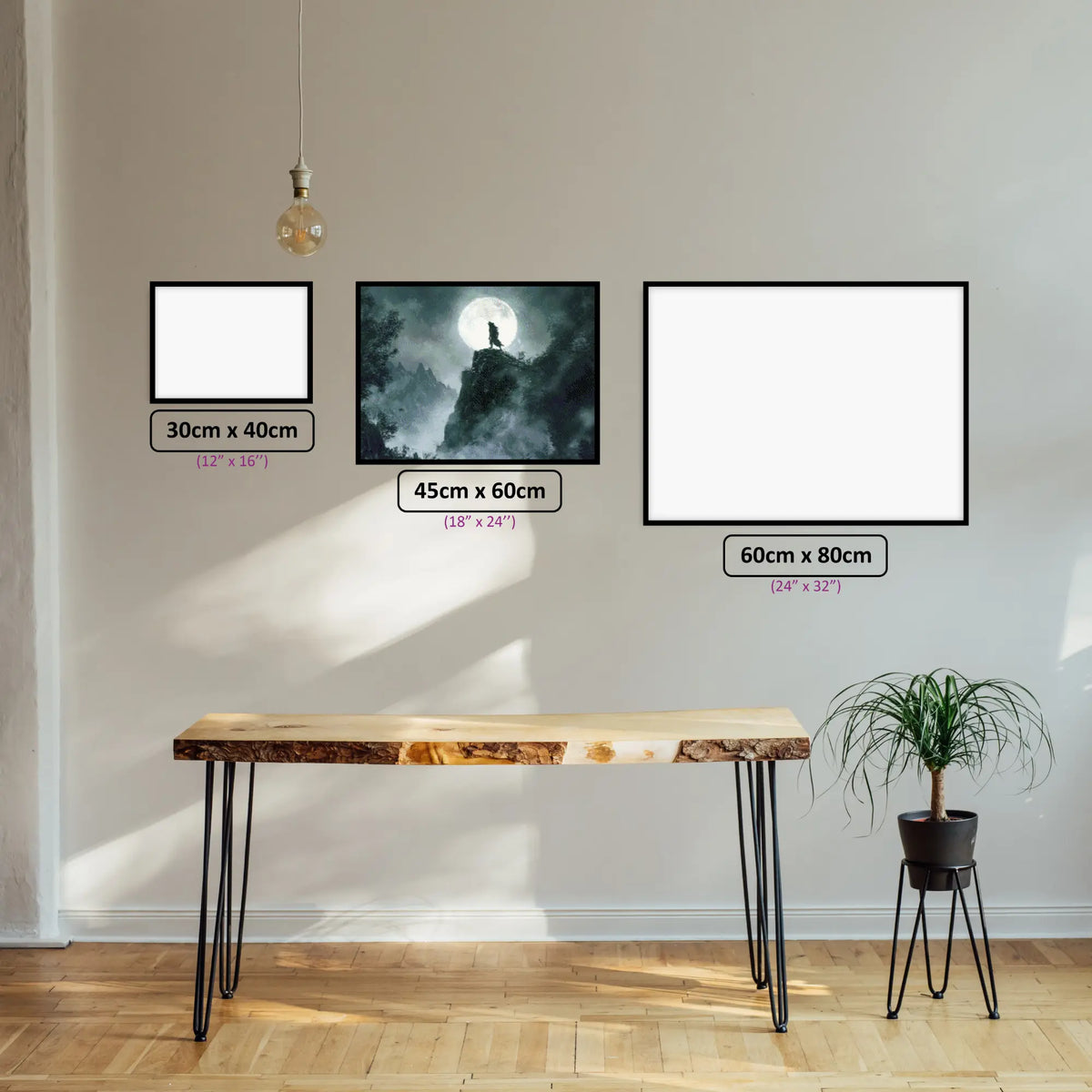Werewolf's Howl diamond painting displayed in a room setting