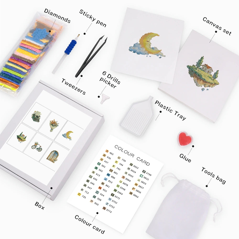 Whimsical Cottage Finds Mini Diamond Painting Set – 6 Pack